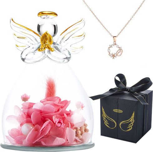 Eternal Rose Angel Figurines with I Love You Necklace in 100 Languages